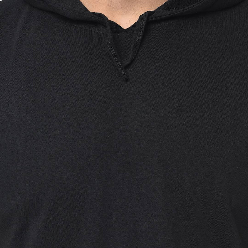 Black Solid Cotton Hooded T-Shirt