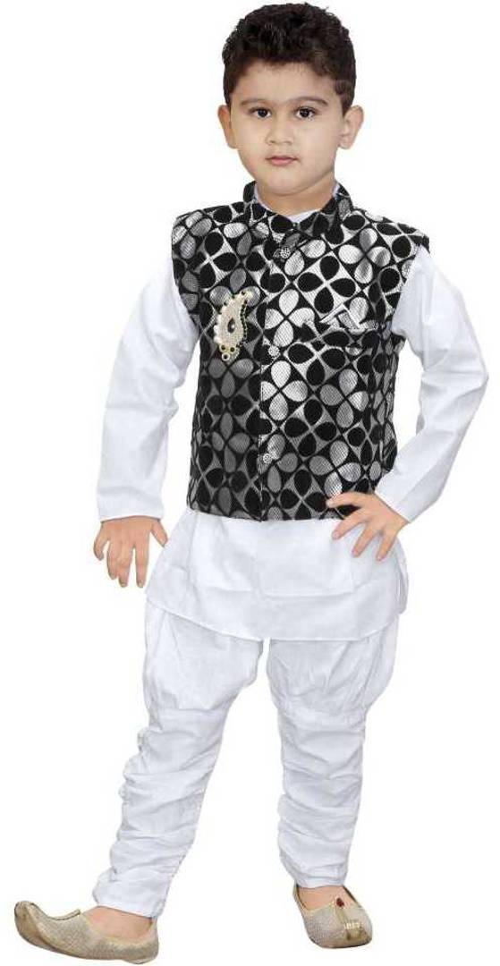 White Kurta Pyjama With Black Waistcoat