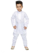 White Kurta Pyjama With Black Waistcoat