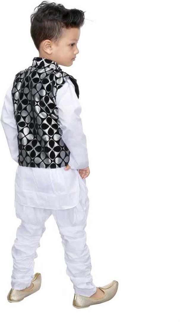 White Kurta Pyjama With Black Waistcoat