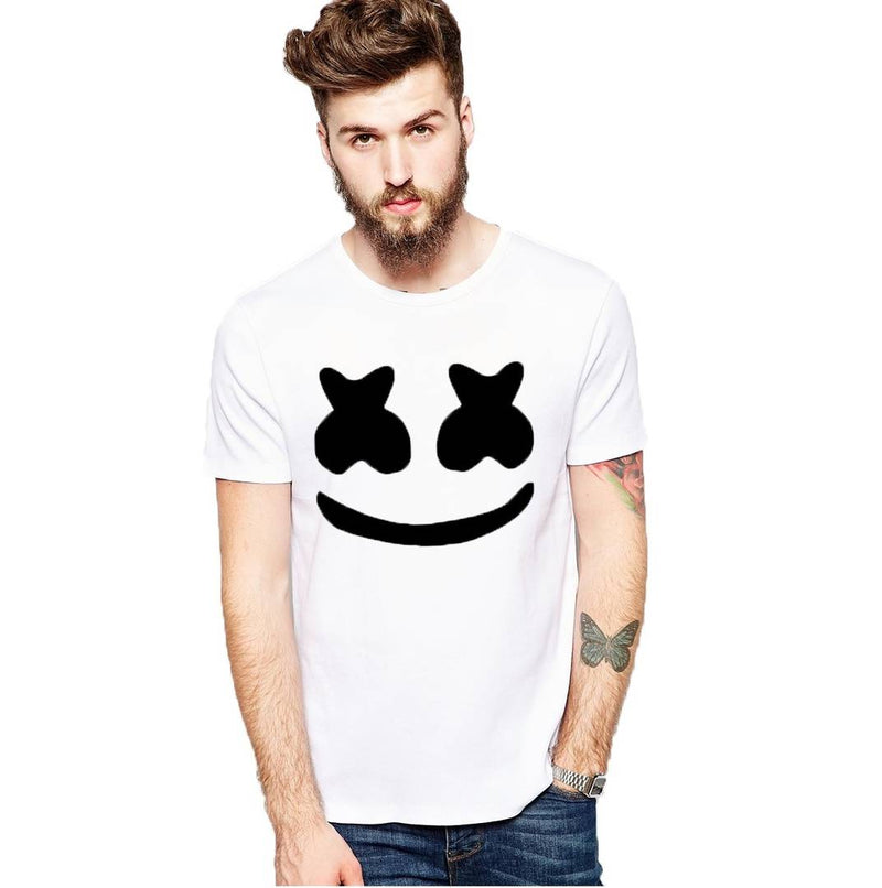 Men's White Cotton Printed Round Neck Tees