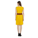 Women's Midi Length Solid Yellow Crepe Fit And Flare Dress