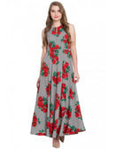 Strip Ref Flowers Sleeveless Crep Dress