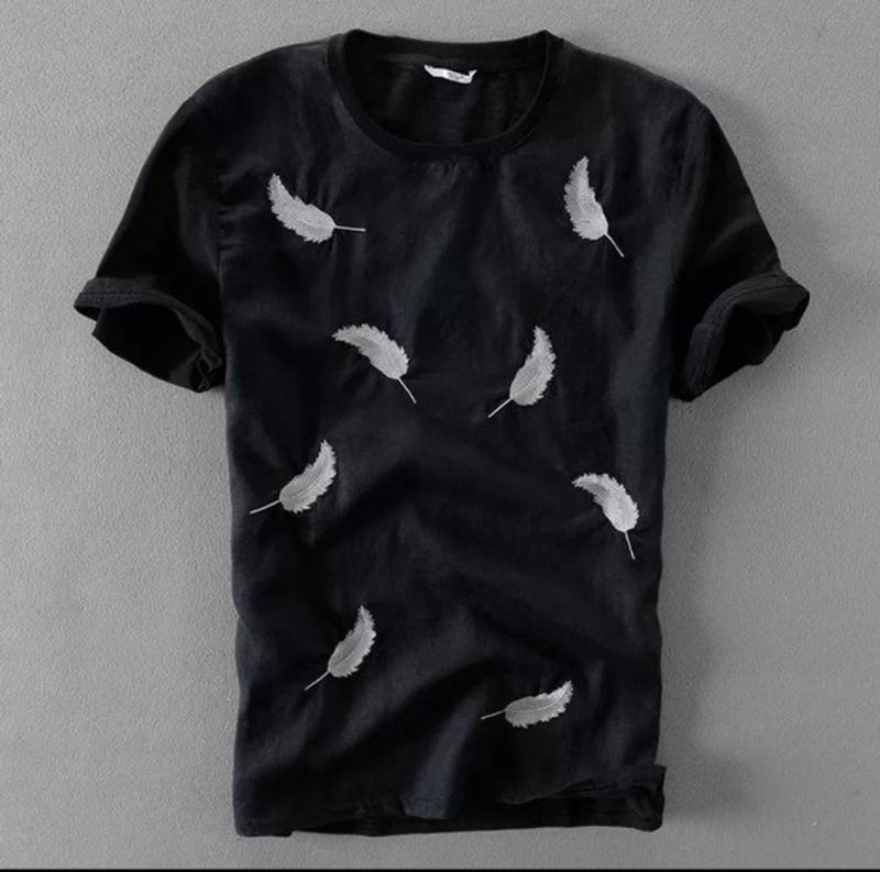 Men's Black Cotton Printed Round Neck Tees