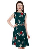 Women Green Sleeveless A Line Dress