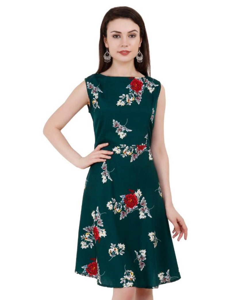 Women Green Sleeveless A Line Dress