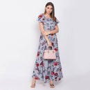 Women Grey Cape Sleeve Maxi Dress