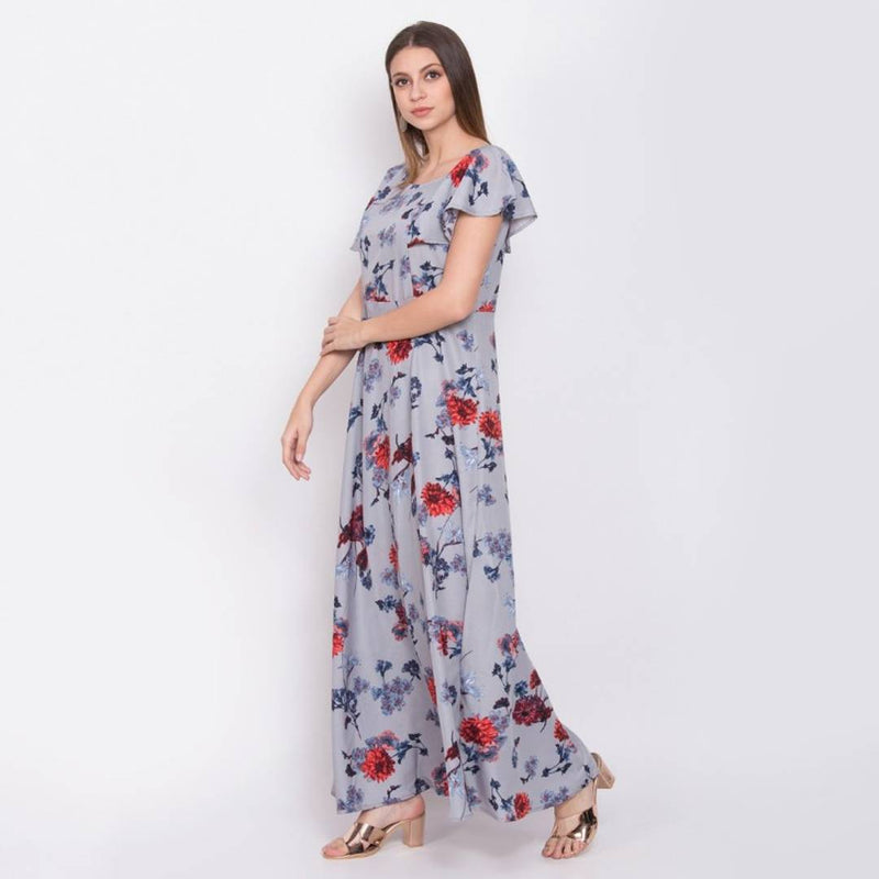 Women Grey Cape Sleeve Maxi Dress