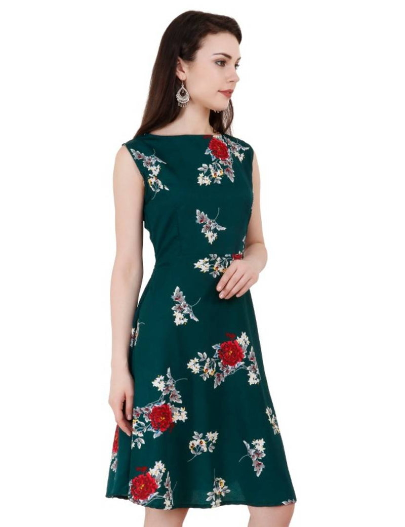 Women Green Sleeveless A Line Dress