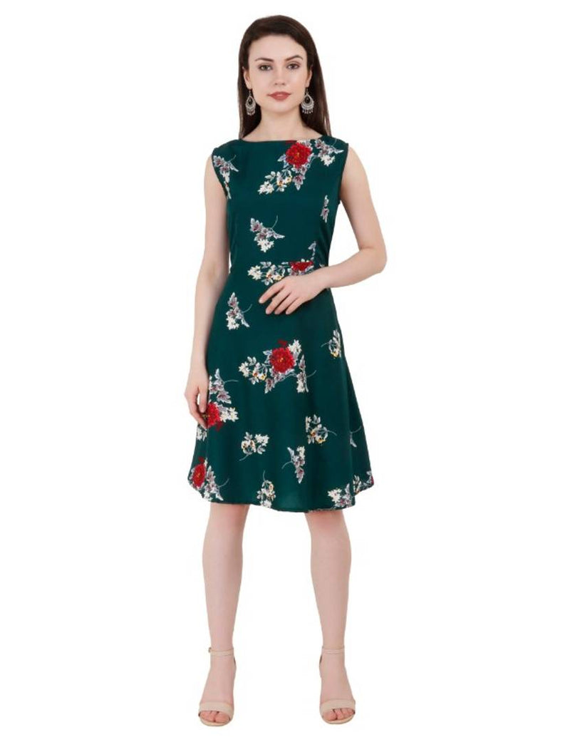 Women Green Sleeveless A Line Dress