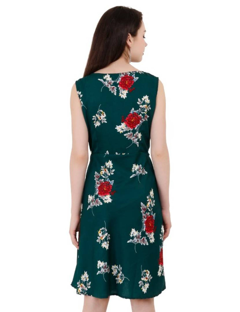 Women Green Sleeveless A Line Dress