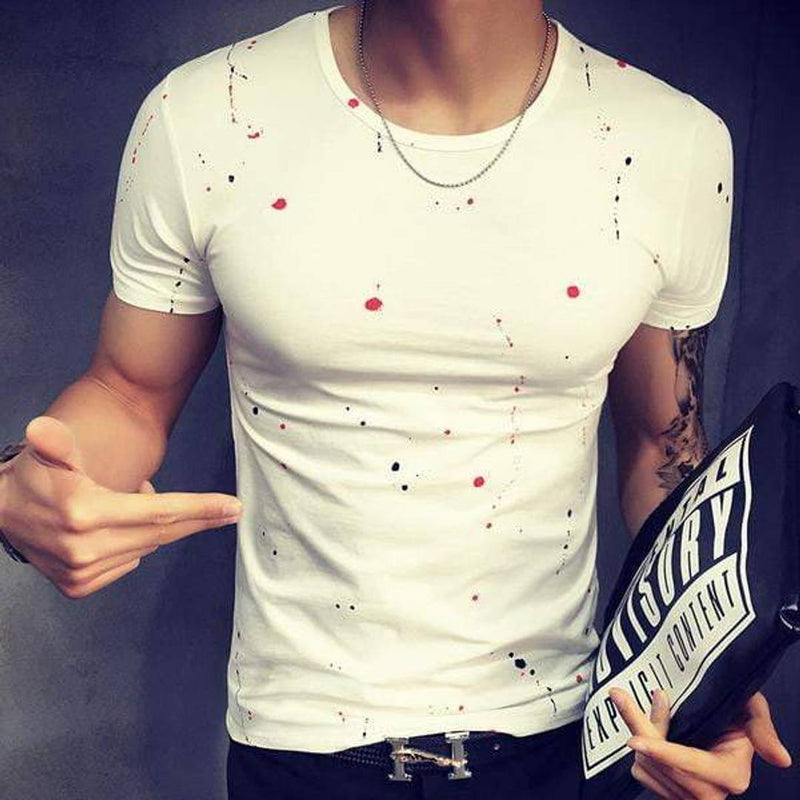 Men's White Cotton Printed Round Neck Tees