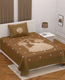 Modern Brown Cotton Printed Single Bedsheet With Pillow Cover