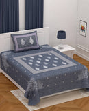 Modern Grey Cotton Printed Single Bedsheet With Pillow Cover