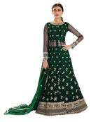 Women's Green Net Embroidered Anarkali Gown With Dupatta