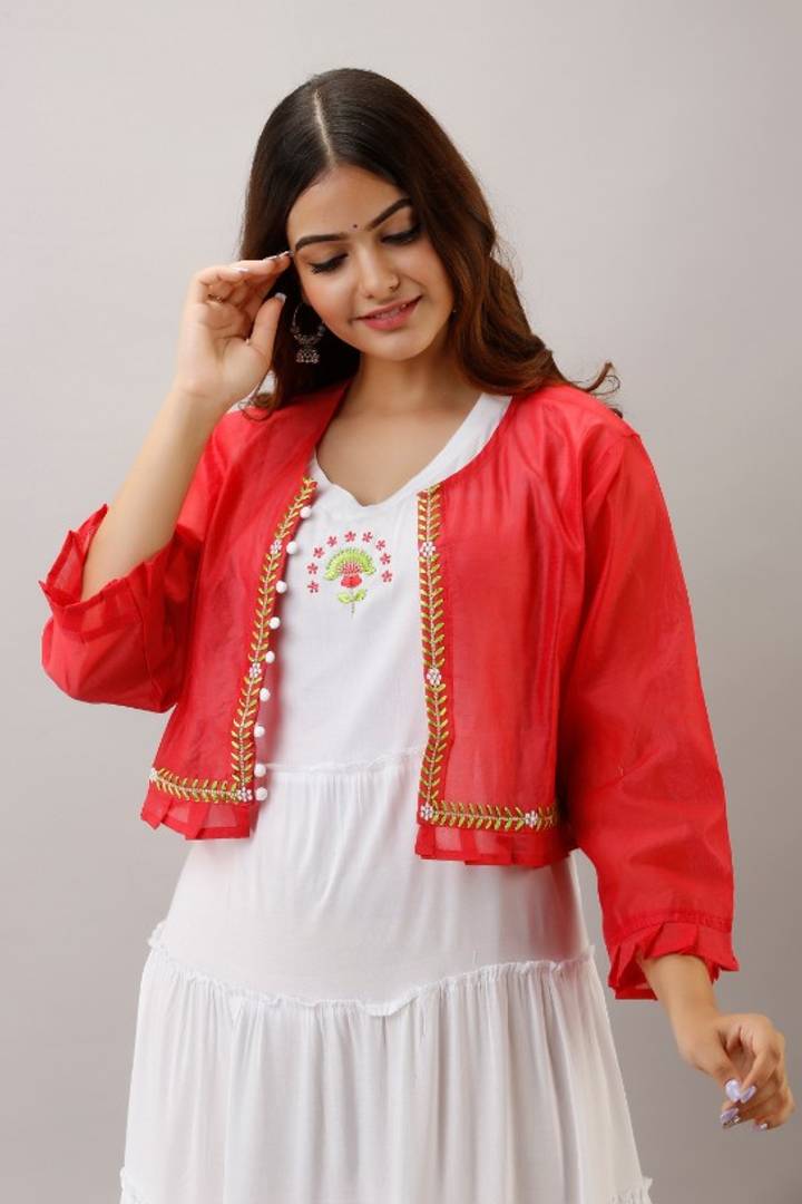 Chanderi Silk Embroidered Jacket Gown