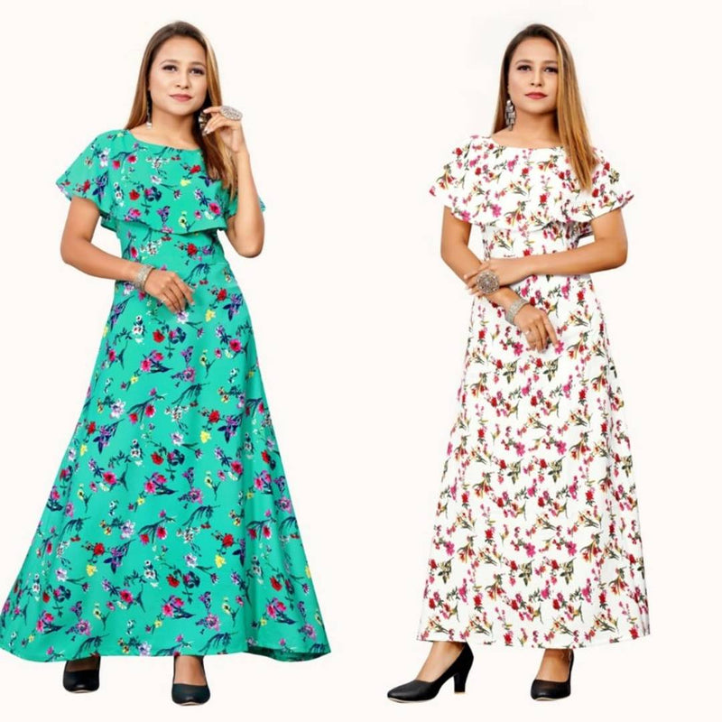 Regular Style Crepe Floral Print Gown - Pack OF 2