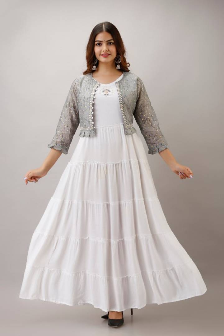 Rayon Embroidered Anarkali Jacket Gown