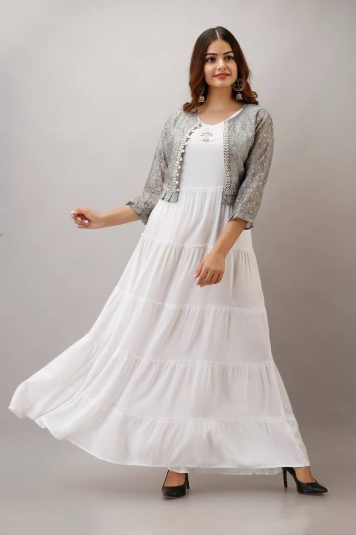 Rayon Embroidered Anarkali Jacket Gown