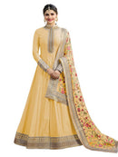 Plain Silk Anarkali Suit With Embroidered Net Dupatta ( Semi Stitched )