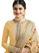 Plain Silk Anarkali Suit With Embroidered Net Dupatta ( Semi Stitched )