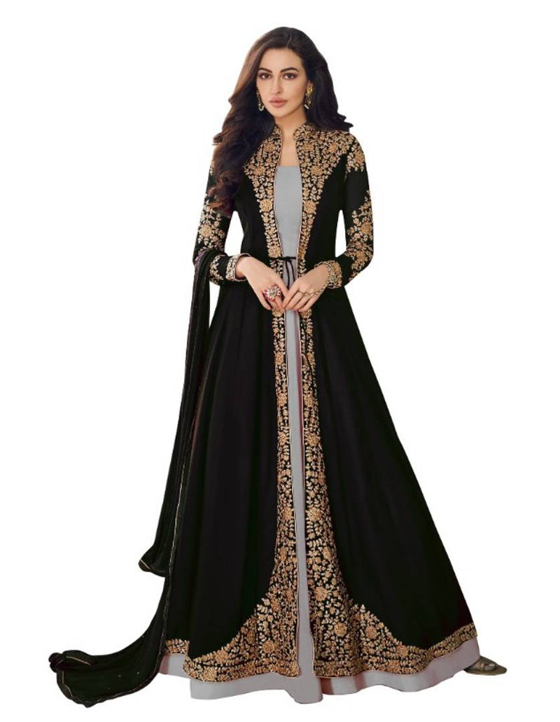 Black Georgette Embroidered Anarkali Semi Stitched Gown