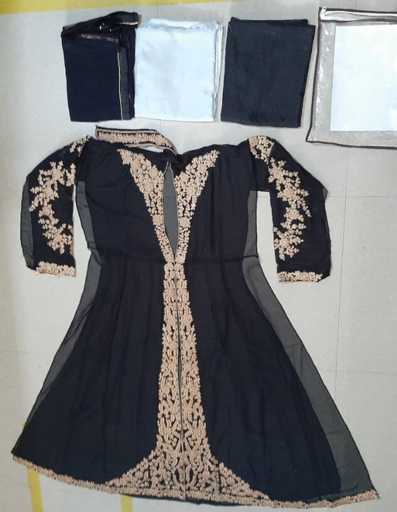 Black Georgette Embroidered Anarkali Semi Stitched Gown