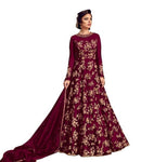 Maroon Color Net Embroidered  Anarkali Semi- Stitched Gown