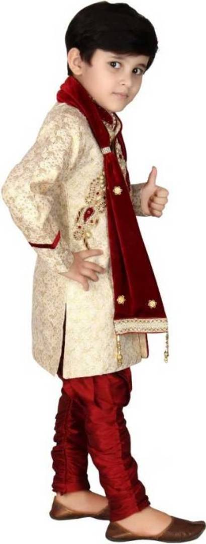 Boys Festive & Party, Wedding Sherwani and Churidar Set  (Maroon Pack of 1)