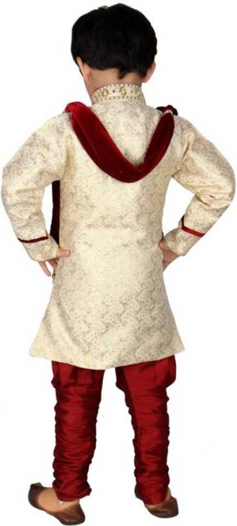 Boys Festive & Party, Wedding Sherwani and Churidar Set  (Maroon Pack of 1)