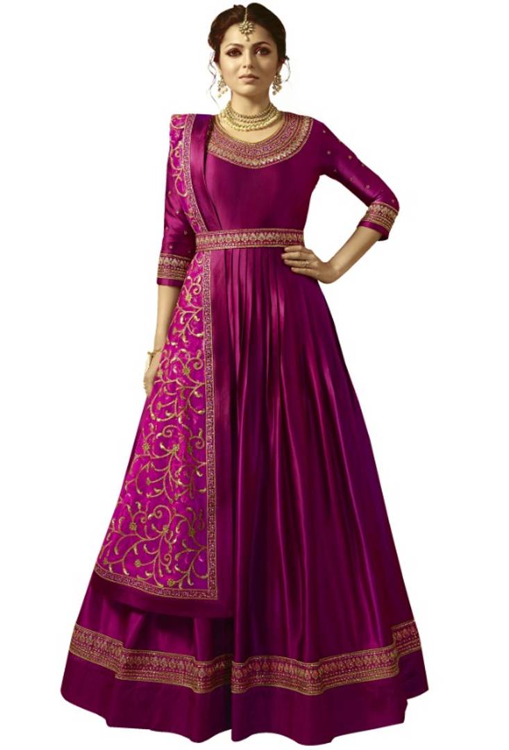 Trendy Beautiful Georgette Embroidered Semi-Stitched Ethnic Gown