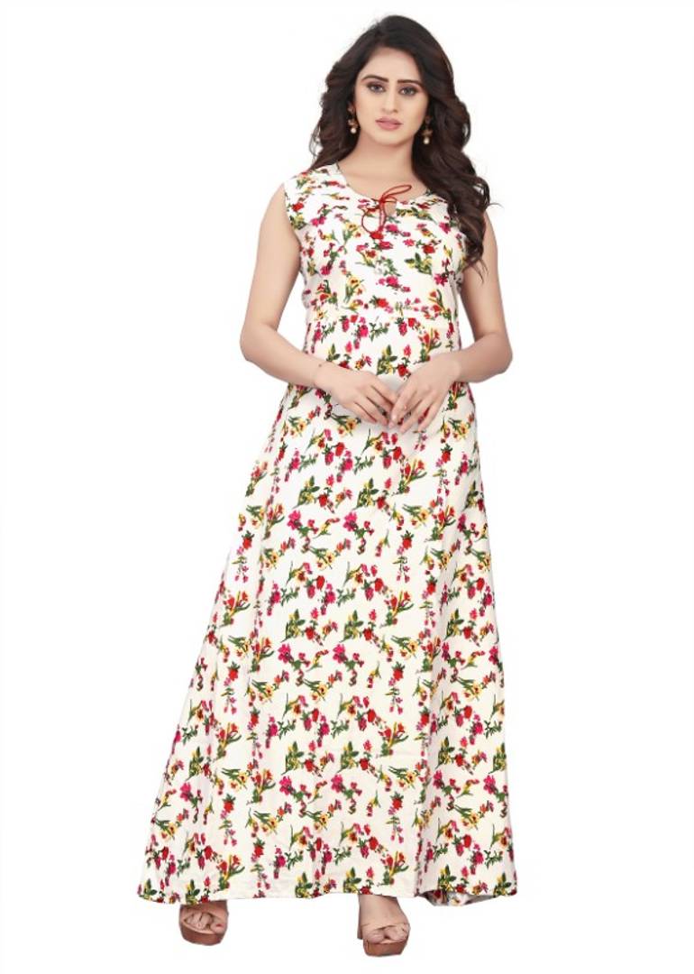 Fashionable Poly Crepe Printed Ethnic Gown For Women