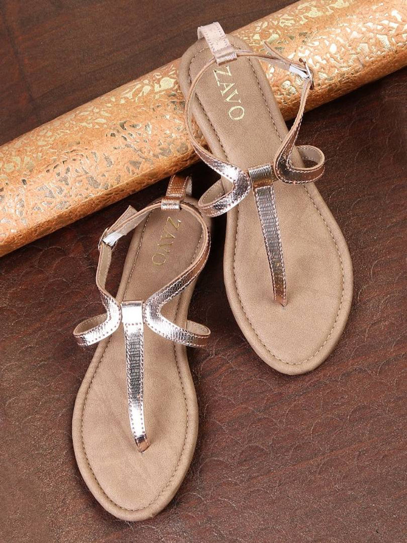 Women Copper Color Synthetic Fashion Flats