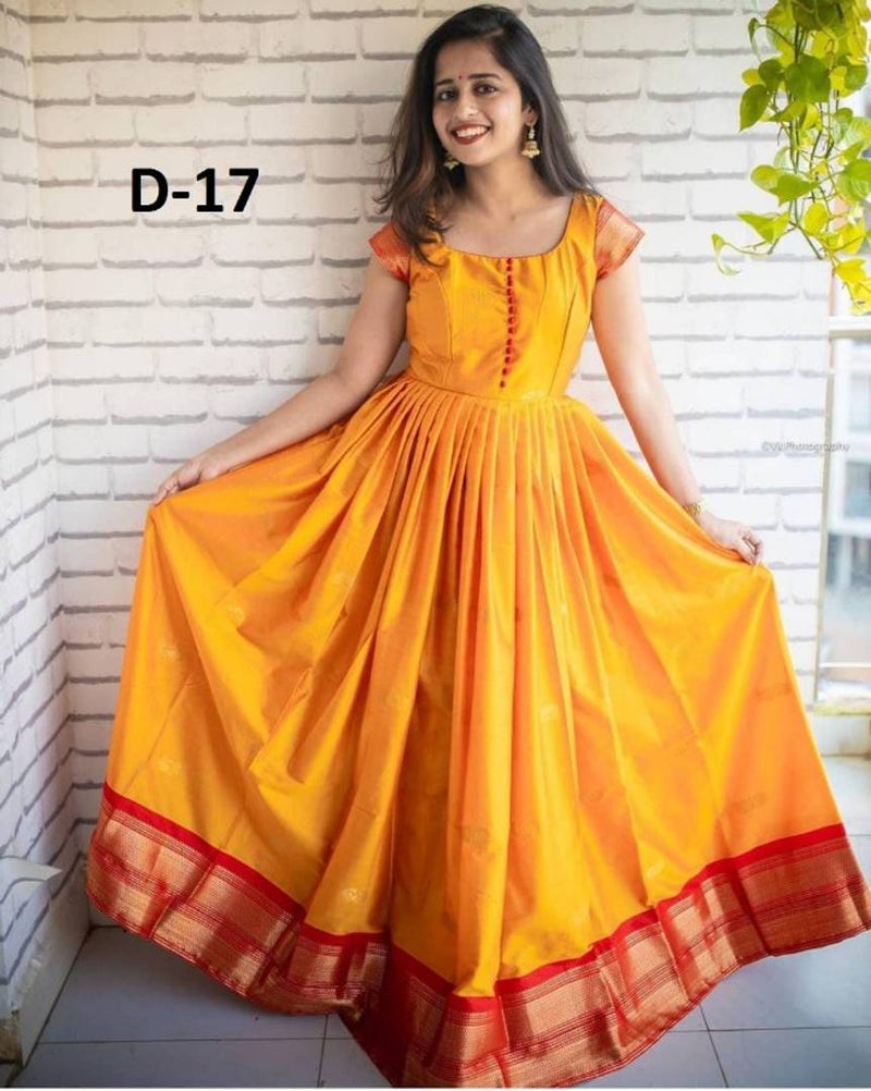 Stylish Yellow Taffeta Silk with Jacquard Fabric Ready Made Gown