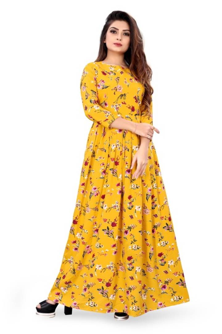 Floral Print Crepe Blend Stitched Anarkali Gown