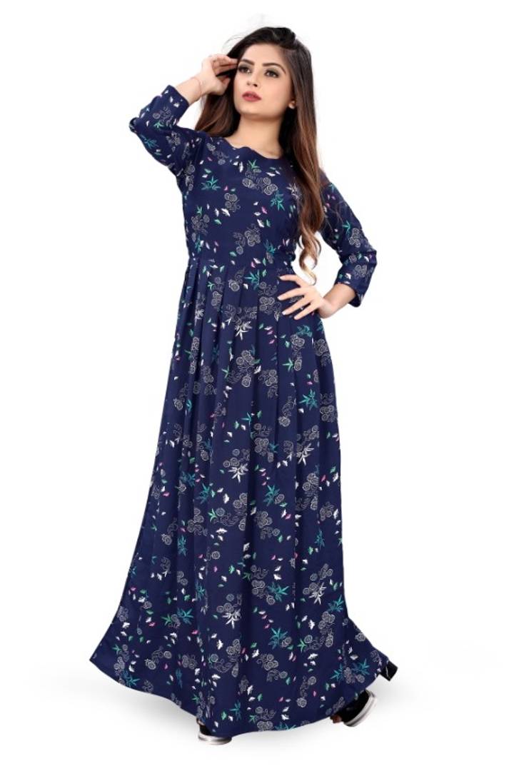 Floral Print Crepe Blend Stitched Anarkali Gown