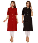 Stunning Multicoloured Cotton Solid Straight Kurta For Women- Pack Of 2