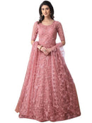 Stylish Butterfly Net Cording Work Round Neck Half Sleeves Gown With Dupatta Set