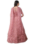 Stylish Butterfly Net Cording Work Round Neck Half Sleeves Gown With Dupatta Set