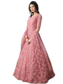 Stylish Butterfly Net Cording Work Round Neck Half Sleeves Gown With Dupatta Set