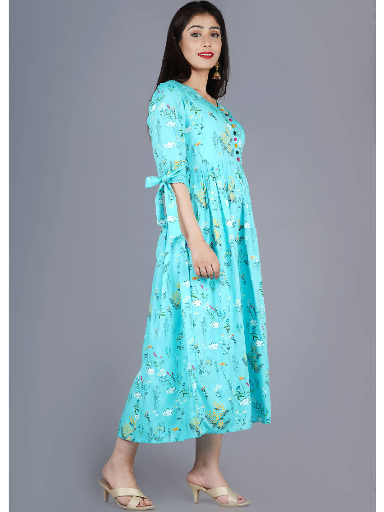 SKy Floral Printed Flared Gown