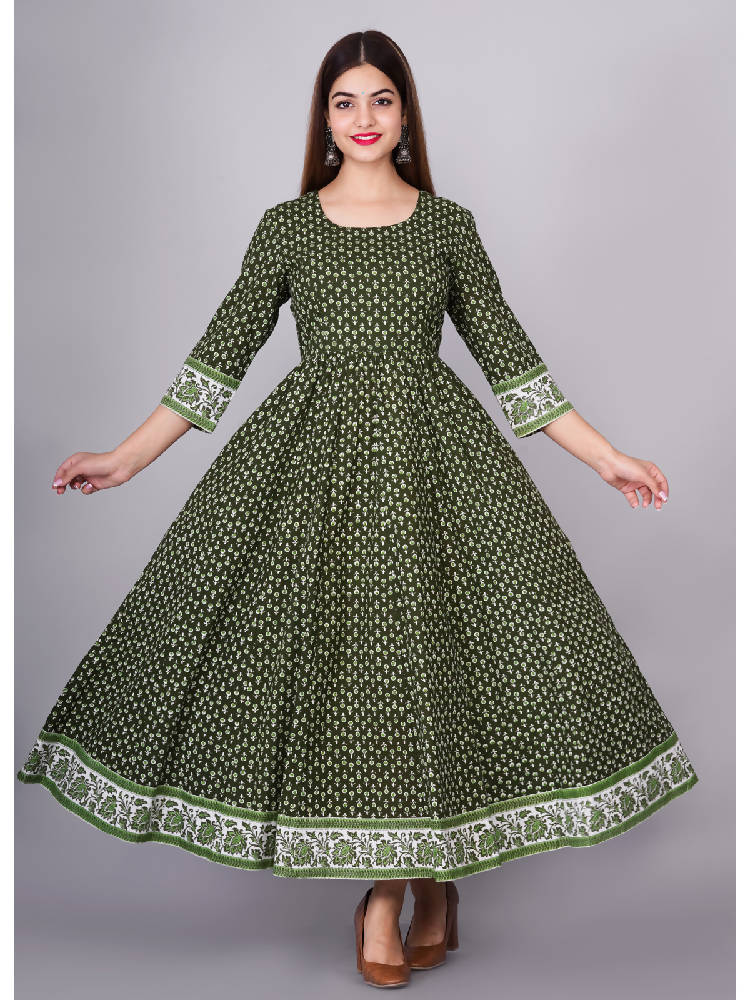 Green Printed Anarkali Dress