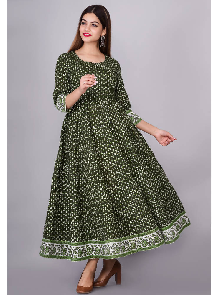 Green Printed Anarkali Dress