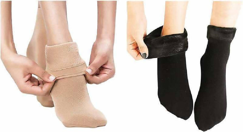 Trendy Women's Black + Skin Snow Warm Fur Cashmere Velvet socks