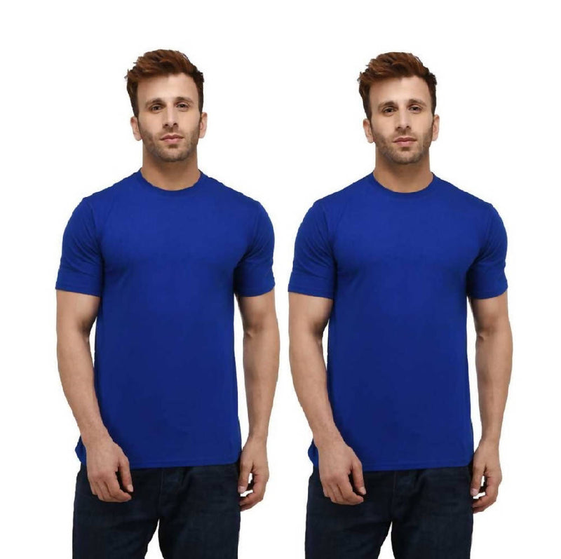 Men'S Pure Cotton Round Neck Blue T-Shirts Pack Of 2