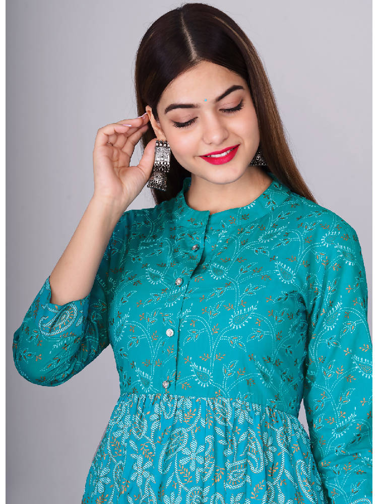 Sky Blue Printed Anarkali Dress