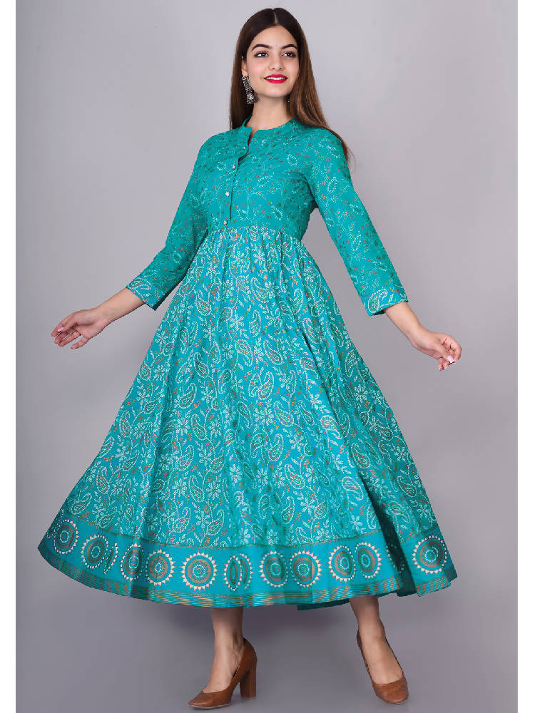 Sky Blue Printed Anarkali Dress