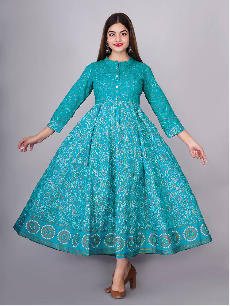 Sky Blue Printed Anarkali Dress