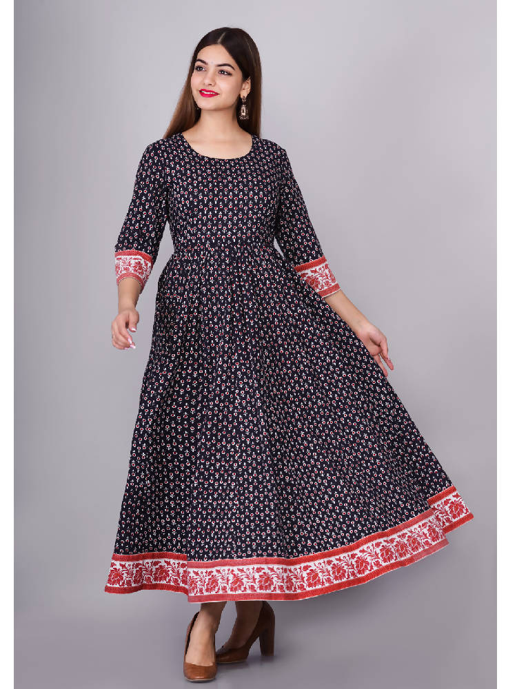 Blue Printed Anarkali Dress