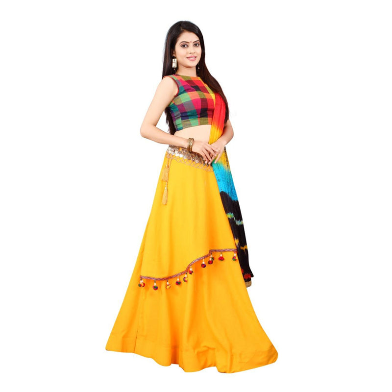 Designer Rayon Checks Print Choli With Lehenga Set